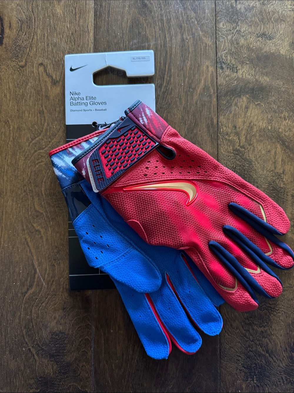 Nike Red and Blue Alpha Elite Batting Gloves July 4th Pete Alonso NY Mets